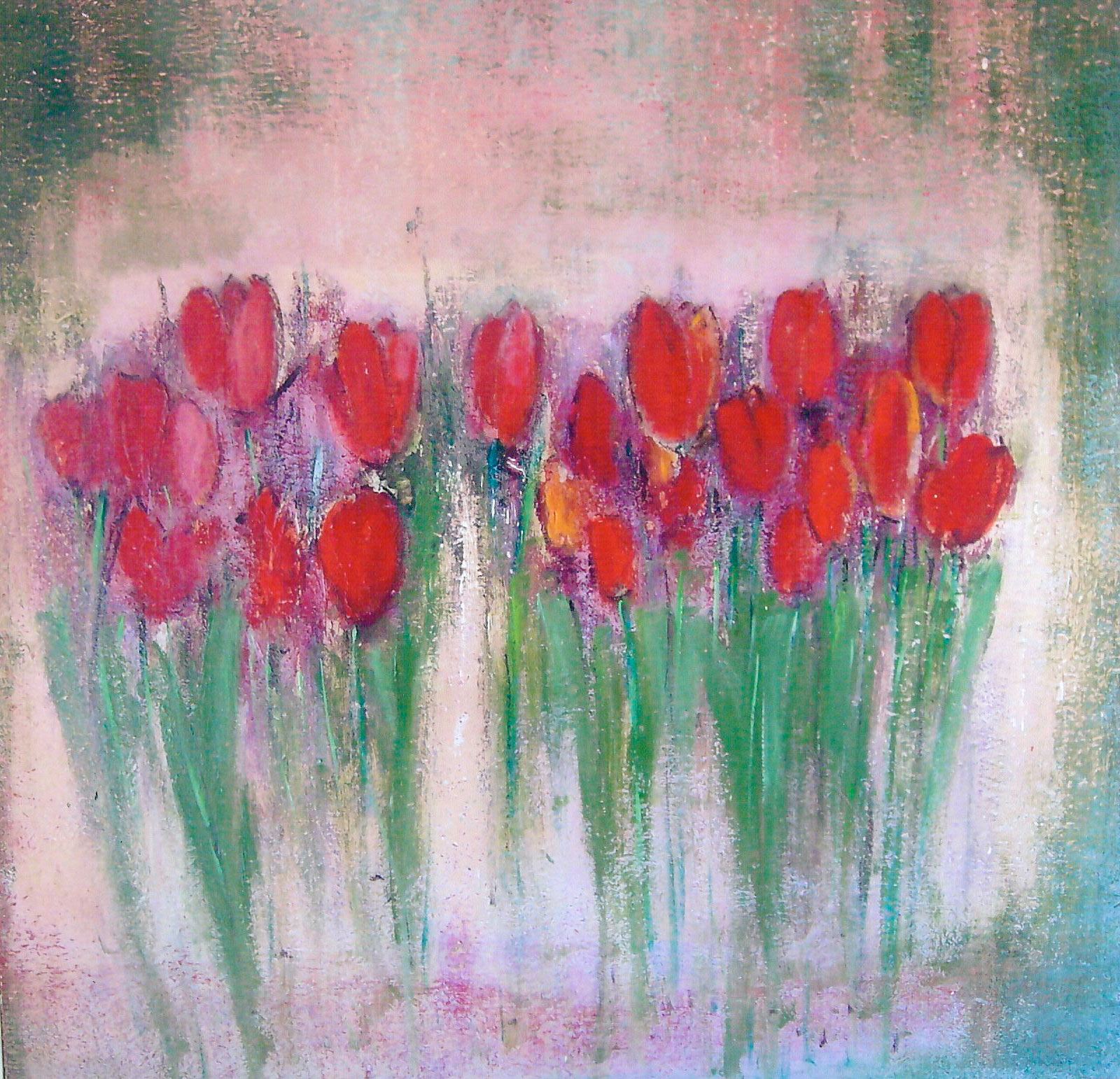 Tulipes rouges - Acrylique sur bois