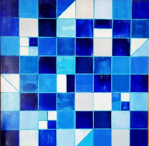 Contrastes bleus - Acrylique sur bois - 80x80 cm