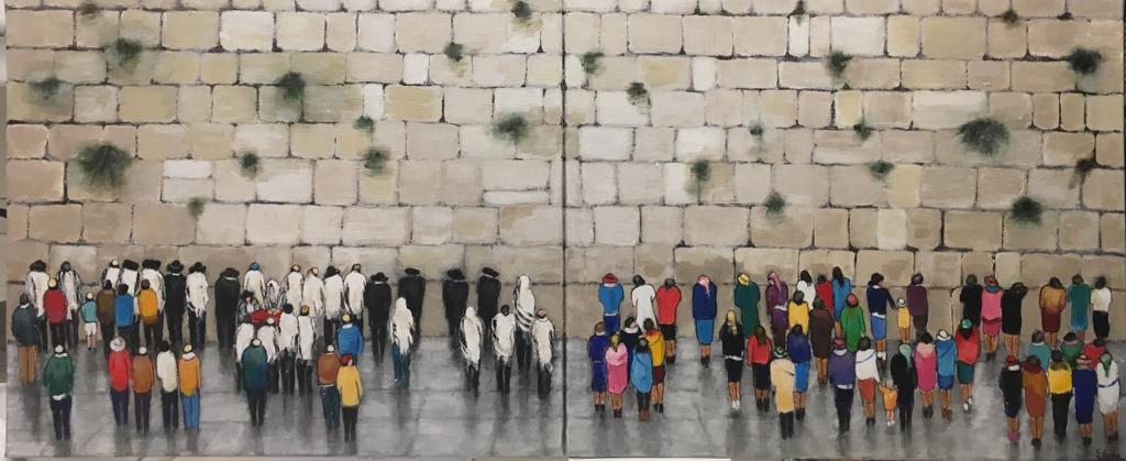 Jérusalem au mur des lamentations - Acrylique sur toile - 46cm x 110cm