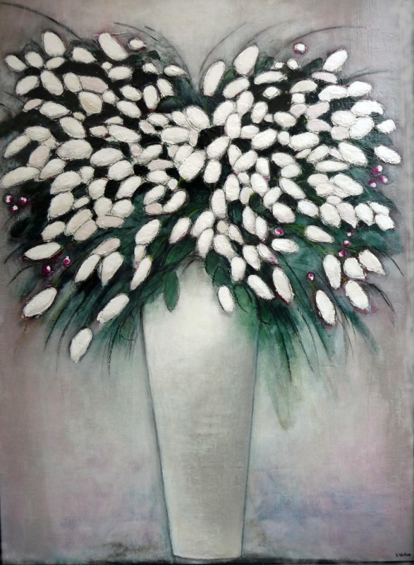 Fleurs blanches - Acrylique sur toile - 130x89 cm